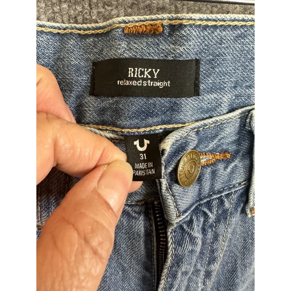 True Religion Ricky Relaxed Straight Distressed Jeans Size 31